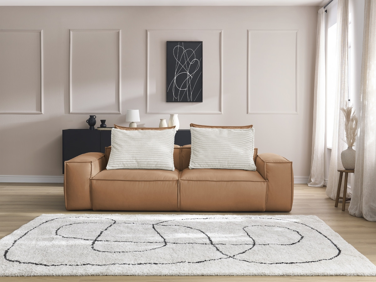 Canapé droit fixe 3 places ultra moelleux BOHEME cuir végan