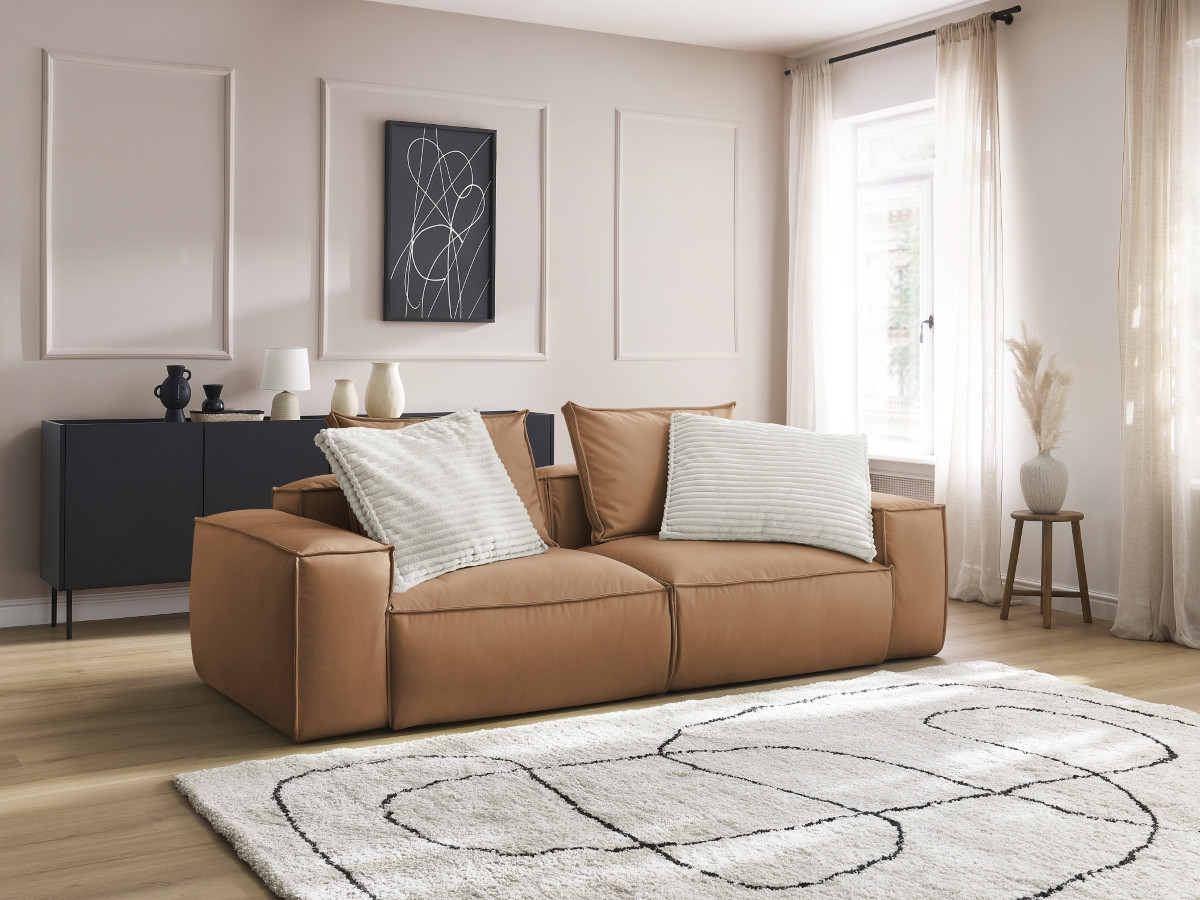 Canapé droit fixe 3 places ultra moelleux BOHEME cuir végan