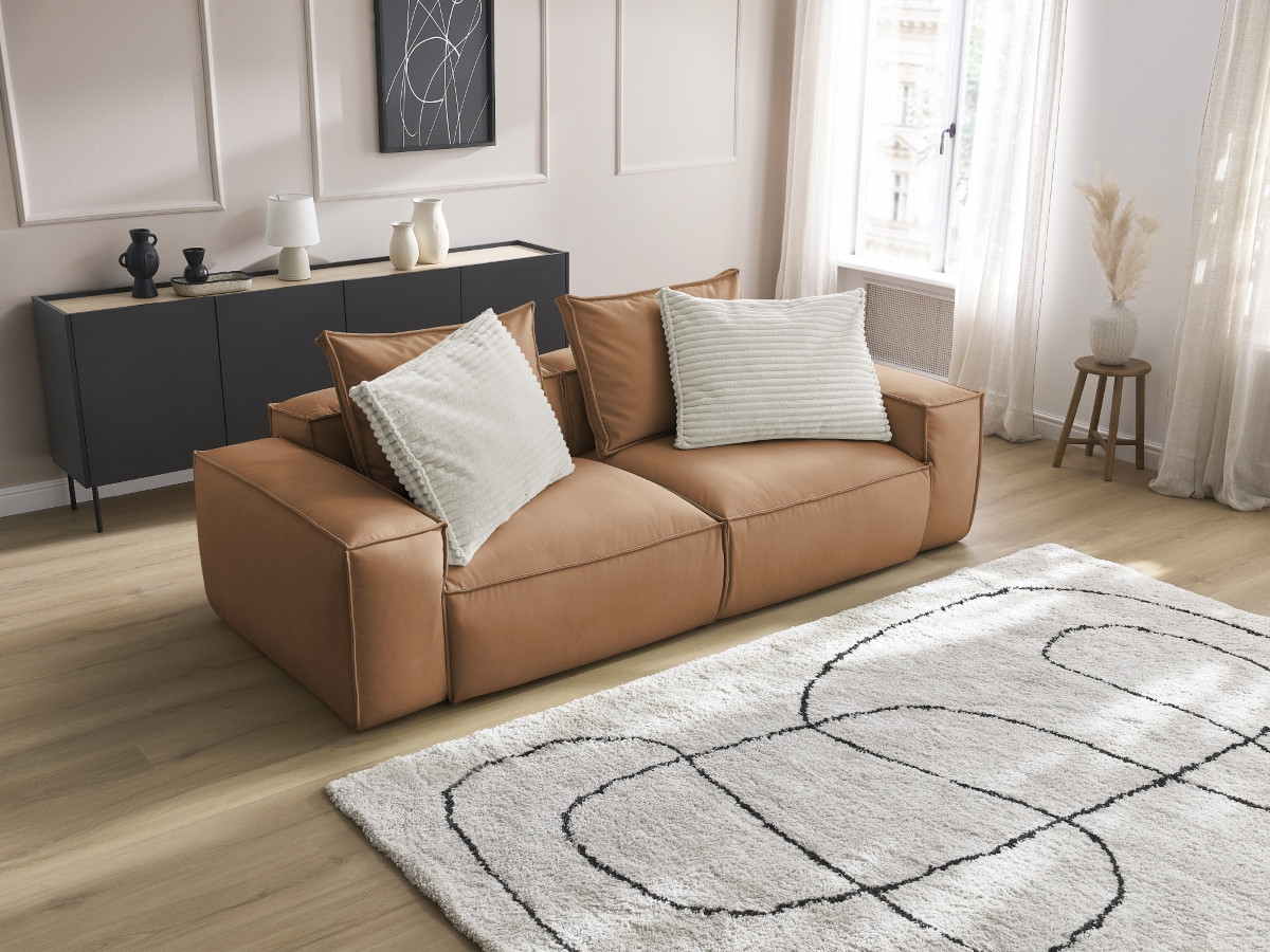 Canapé droit fixe 3 places ultra moelleux BOHEME cuir végan