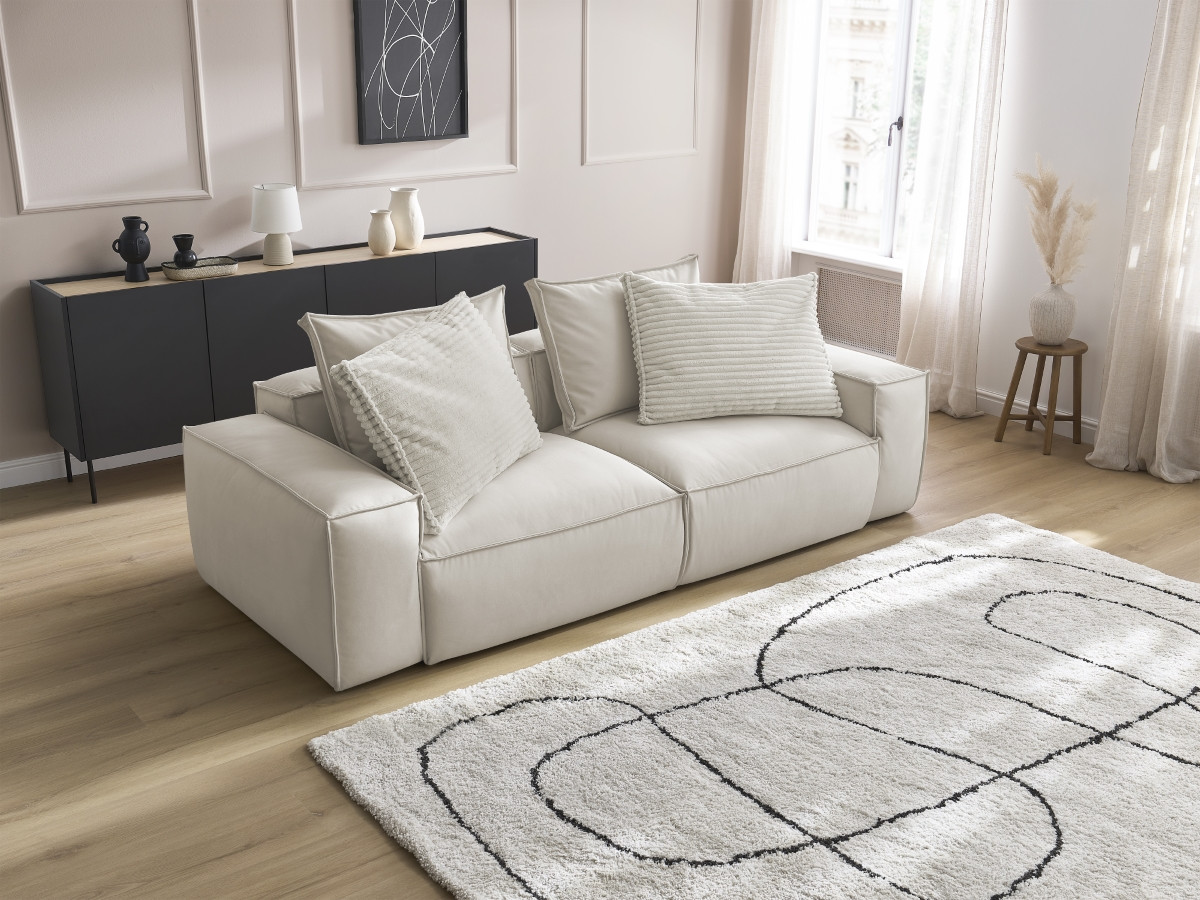 Canapé droit fixe 3 places ultra moelleux BOHEME cuir végan