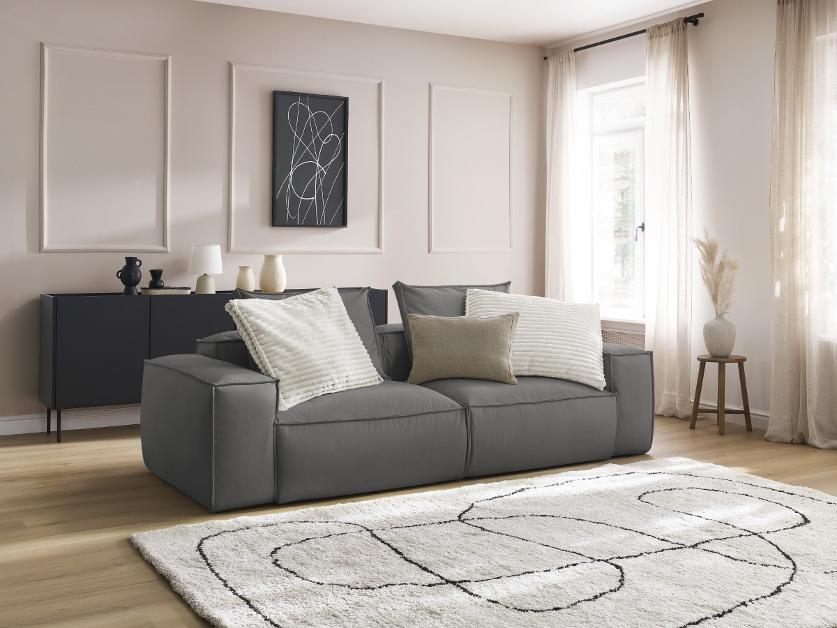 Canapé droit fixe 3 places ultra moelleux BOHEME cuir végan