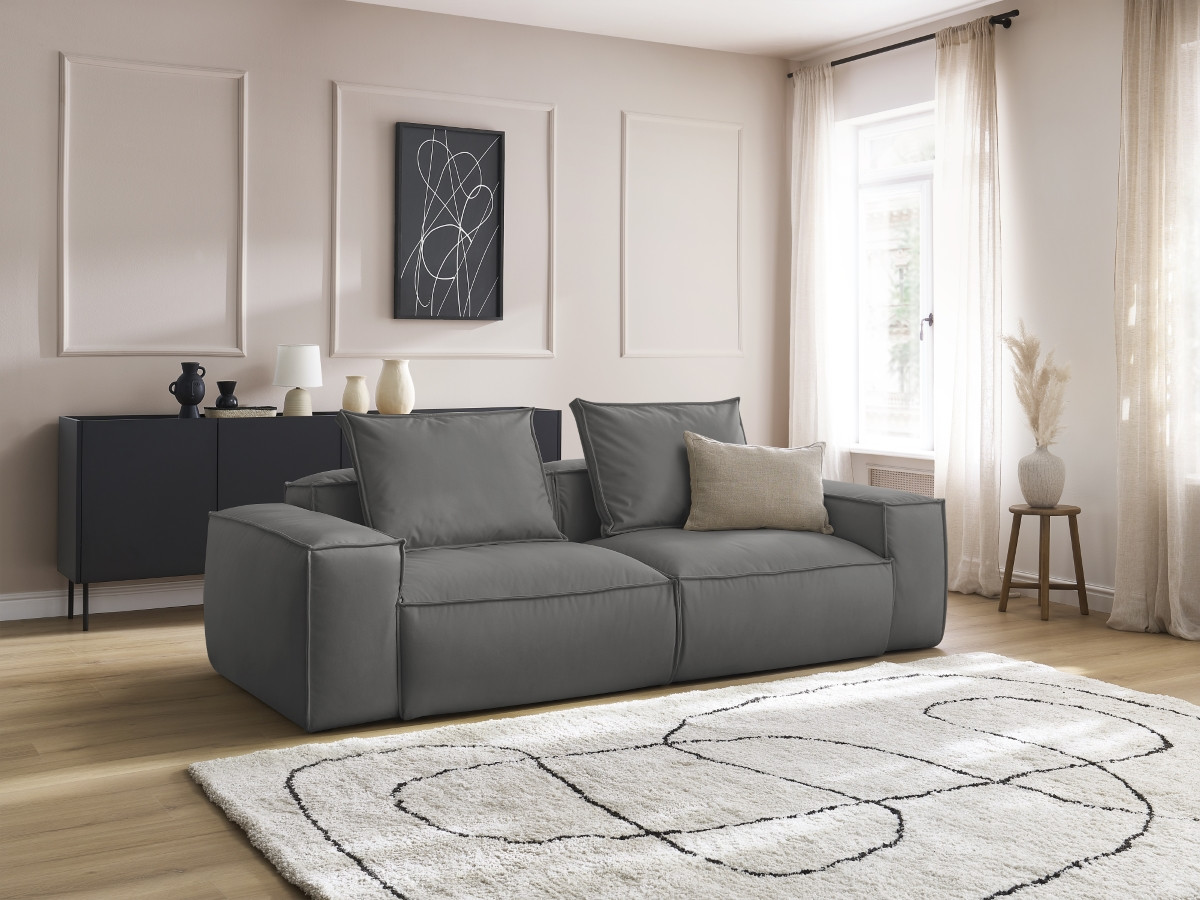 Canapé droit 3 places ultra moelleux BOHEME cuir végan gris foncé — vue 5