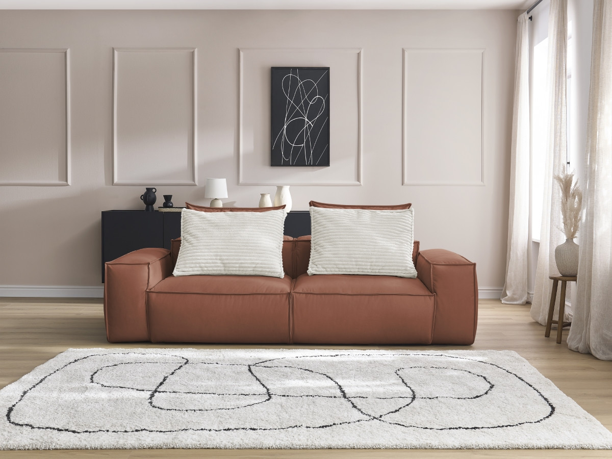 Canapé droit fixe 3 places ultra moelleux BOHEME cuir végan