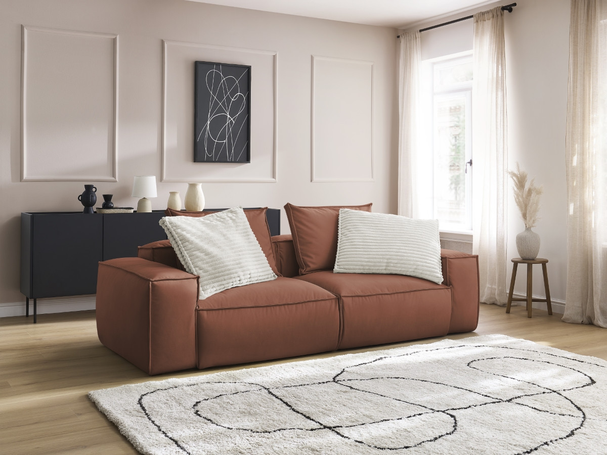 Canapé droit fixe 3 places ultra moelleux BOHEME cuir végan