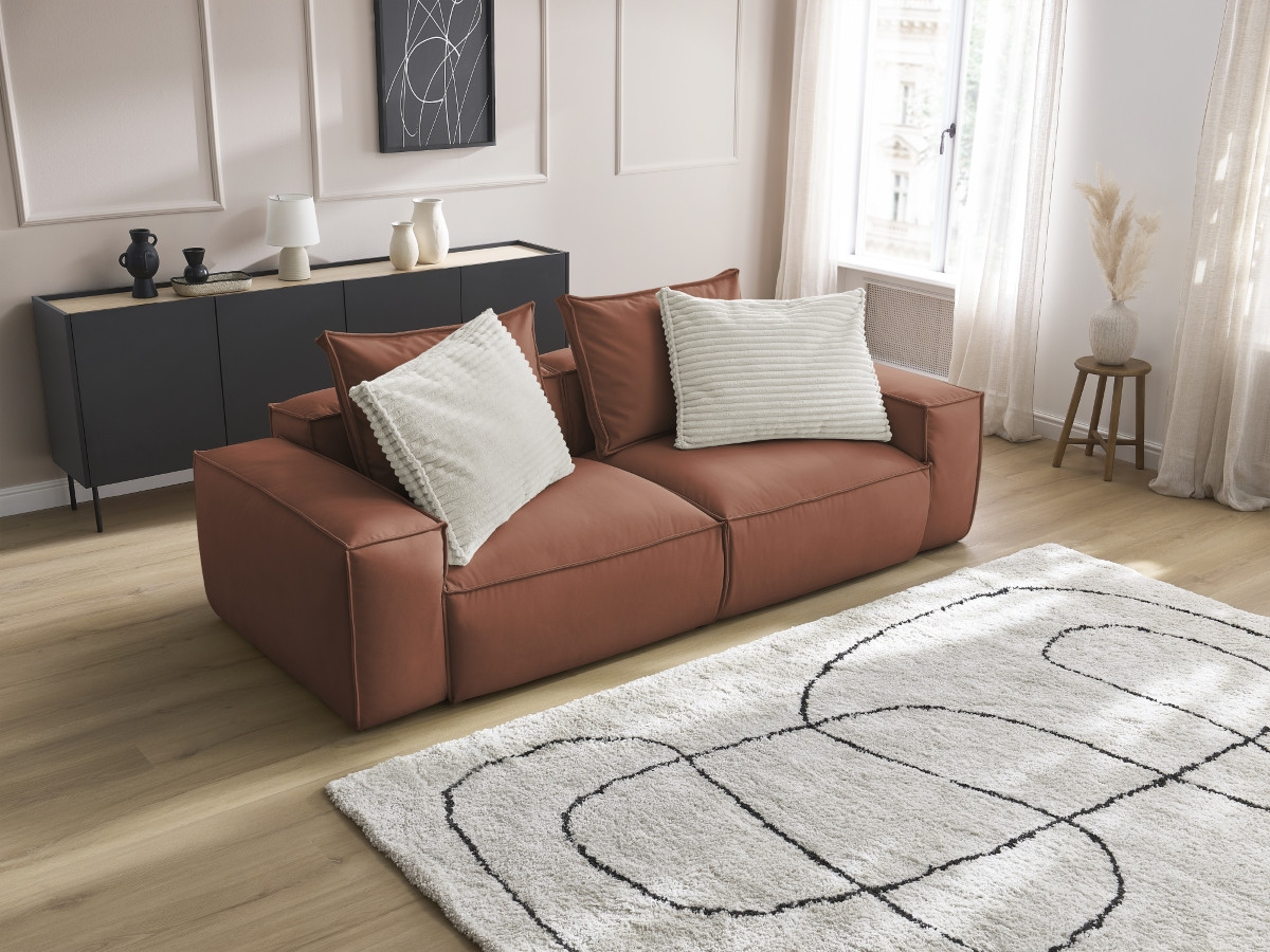 Canapé droit fixe 3 places ultra moelleux BOHEME cuir végan