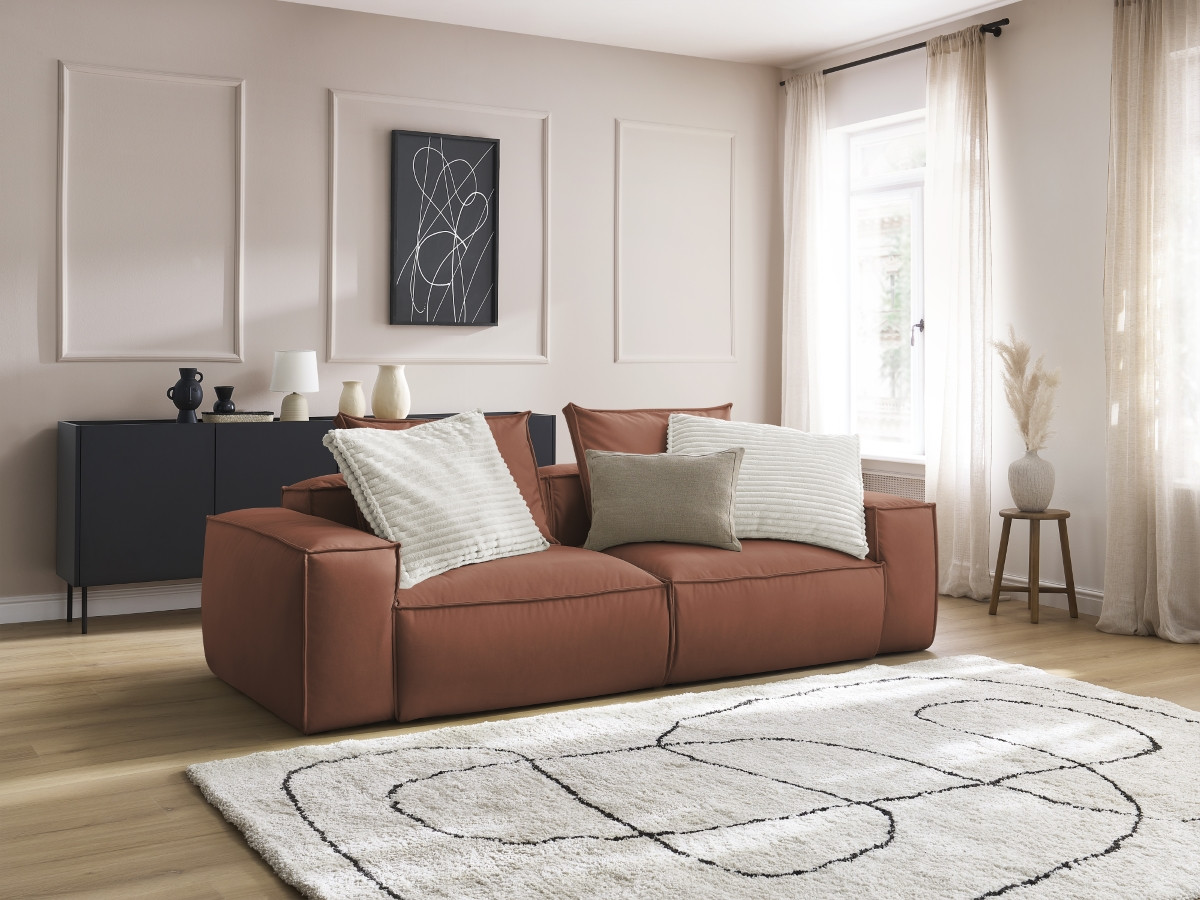 Canapé droit fixe 3 places ultra moelleux BOHEME cuir végan