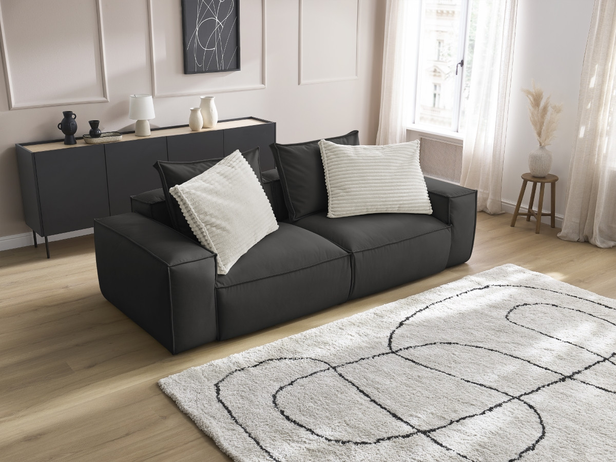 Canapé droit fixe 3 places ultra moelleux BOHEME cuir végan