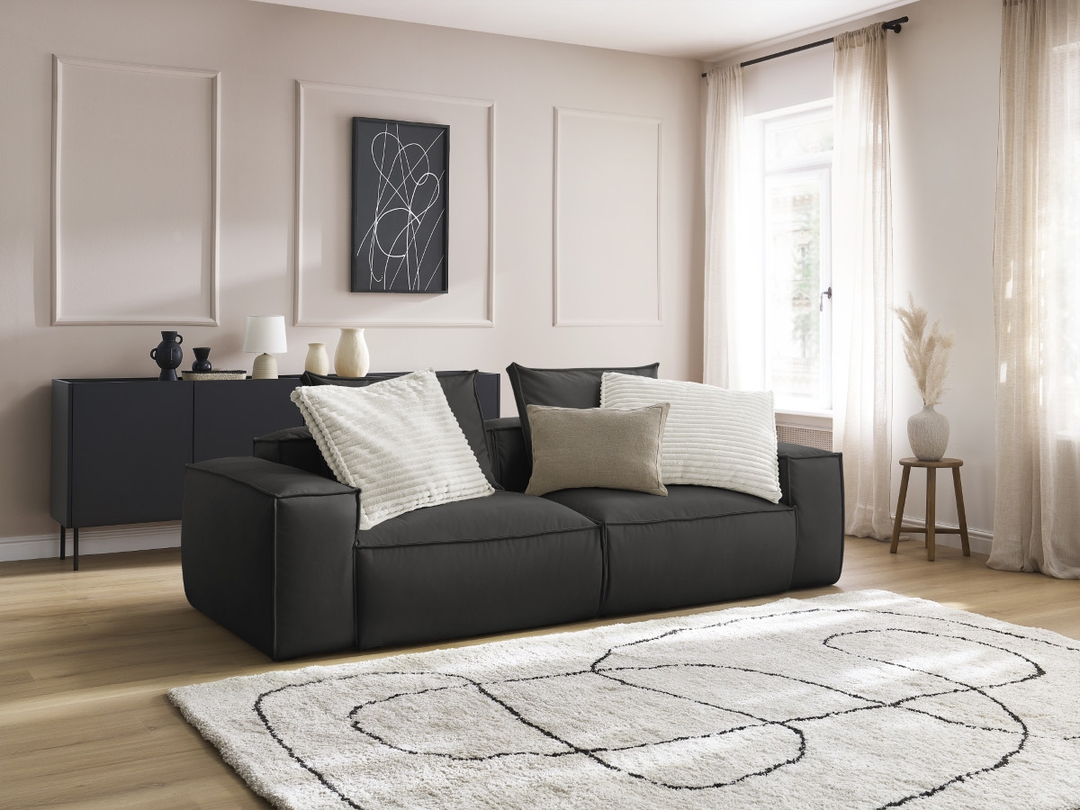 Canapé droit fixe 3 places ultra moelleux BOHEME cuir végan
