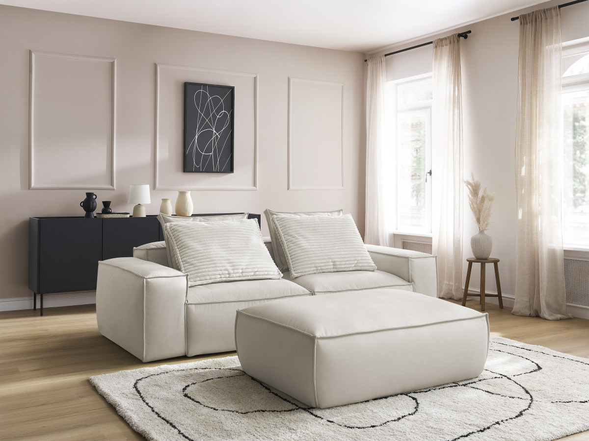 Canapé droit fixe 3 places ultra moelleux BOHEME cuir végan avec pouf