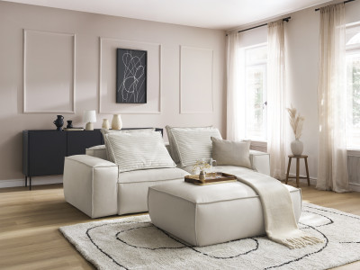 Canapé droit fixe 3 places ultra moelleux BOHEME cuir végan avec pouf