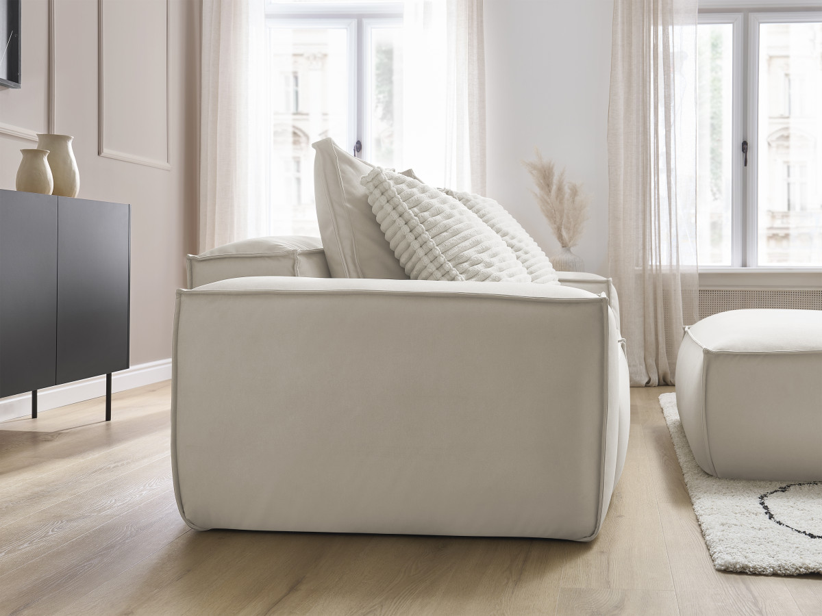 Canapé droit fixe 3 places ultra moelleux BOHEME cuir végan avec pouf