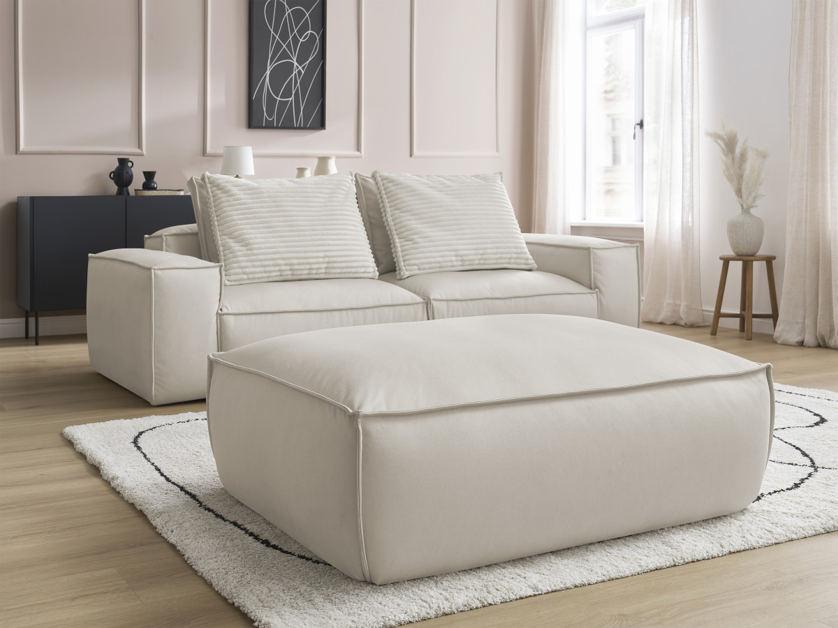 Canapé droit fixe 3 places ultra moelleux BOHEME cuir végan avec pouf