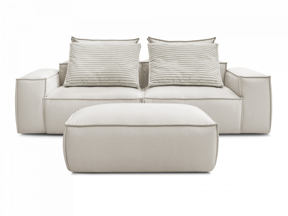 Canapé droit fixe 3 places ultra moelleux BOHEME cuir végan avec pouf