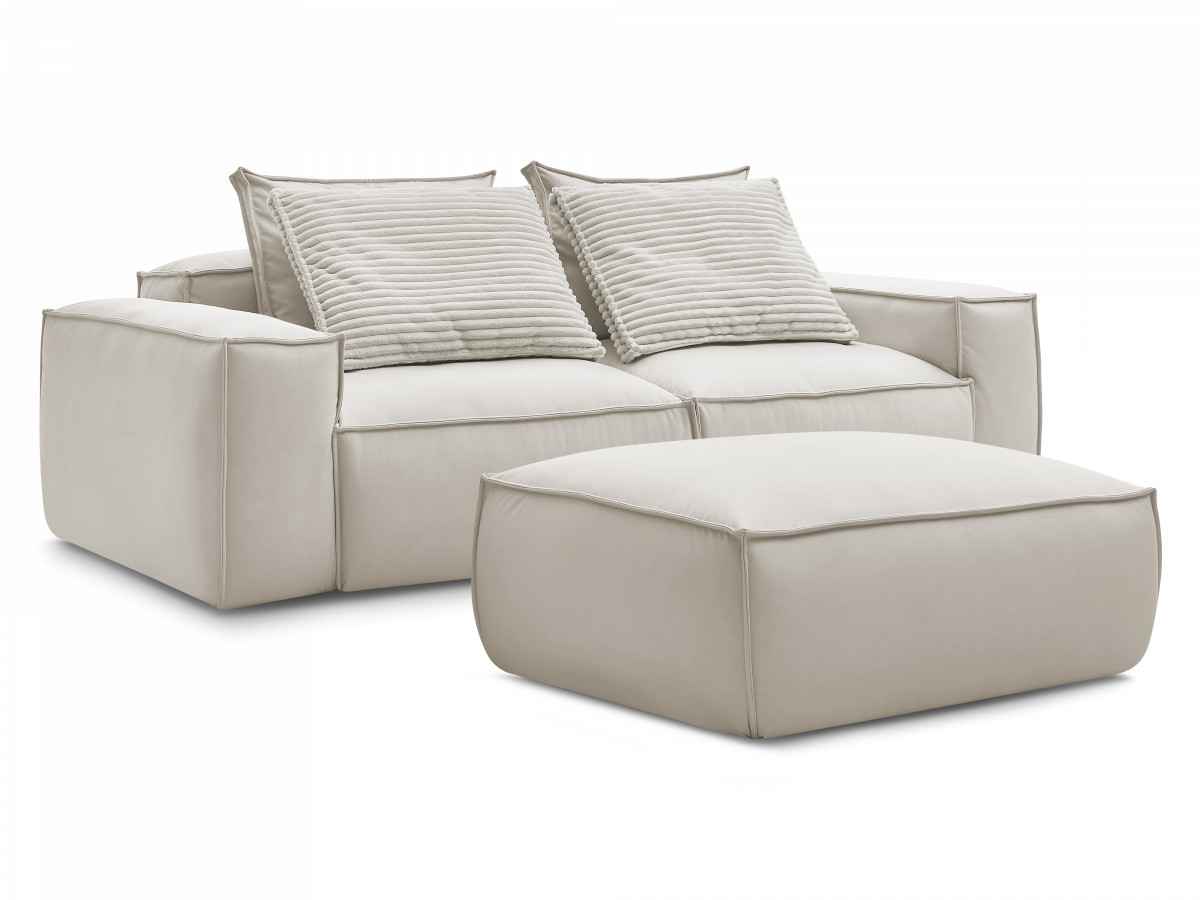 Canapé droit fixe 3 places ultra moelleux BOHEME cuir végan avec pouf