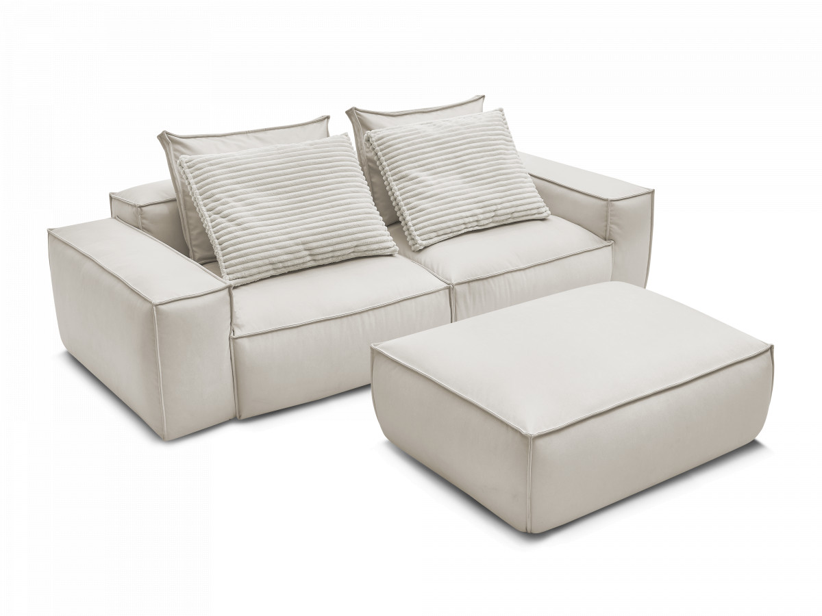 Canapé droit fixe 3 places ultra moelleux BOHEME cuir végan avec pouf