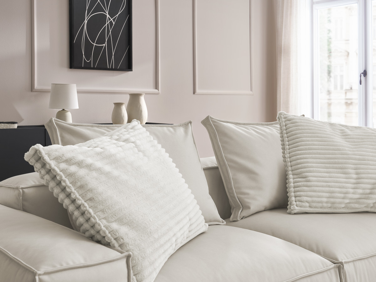 Canapé droit fixe 3 places ultra moelleux BOHEME cuir végan avec pouf