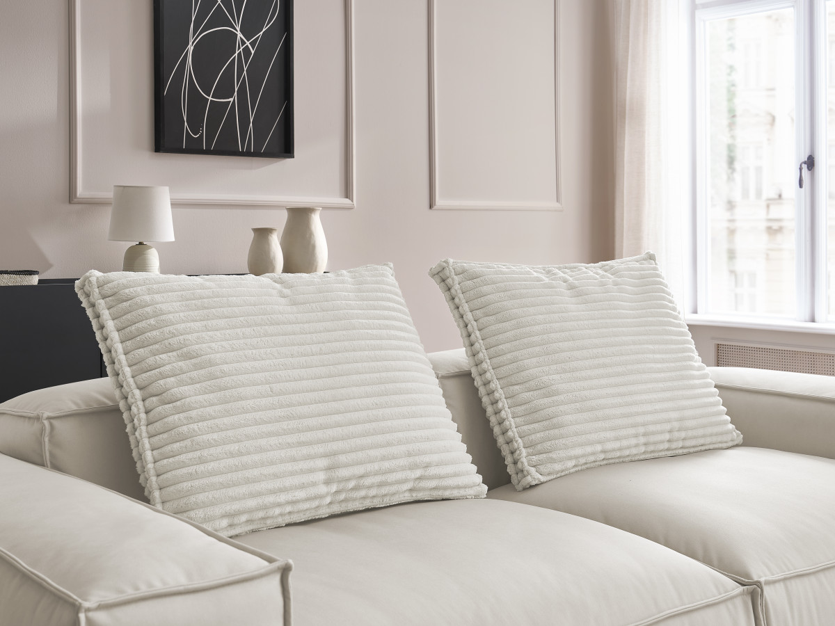Canapé droit fixe 3 places ultra moelleux BOHEME cuir végan avec pouf