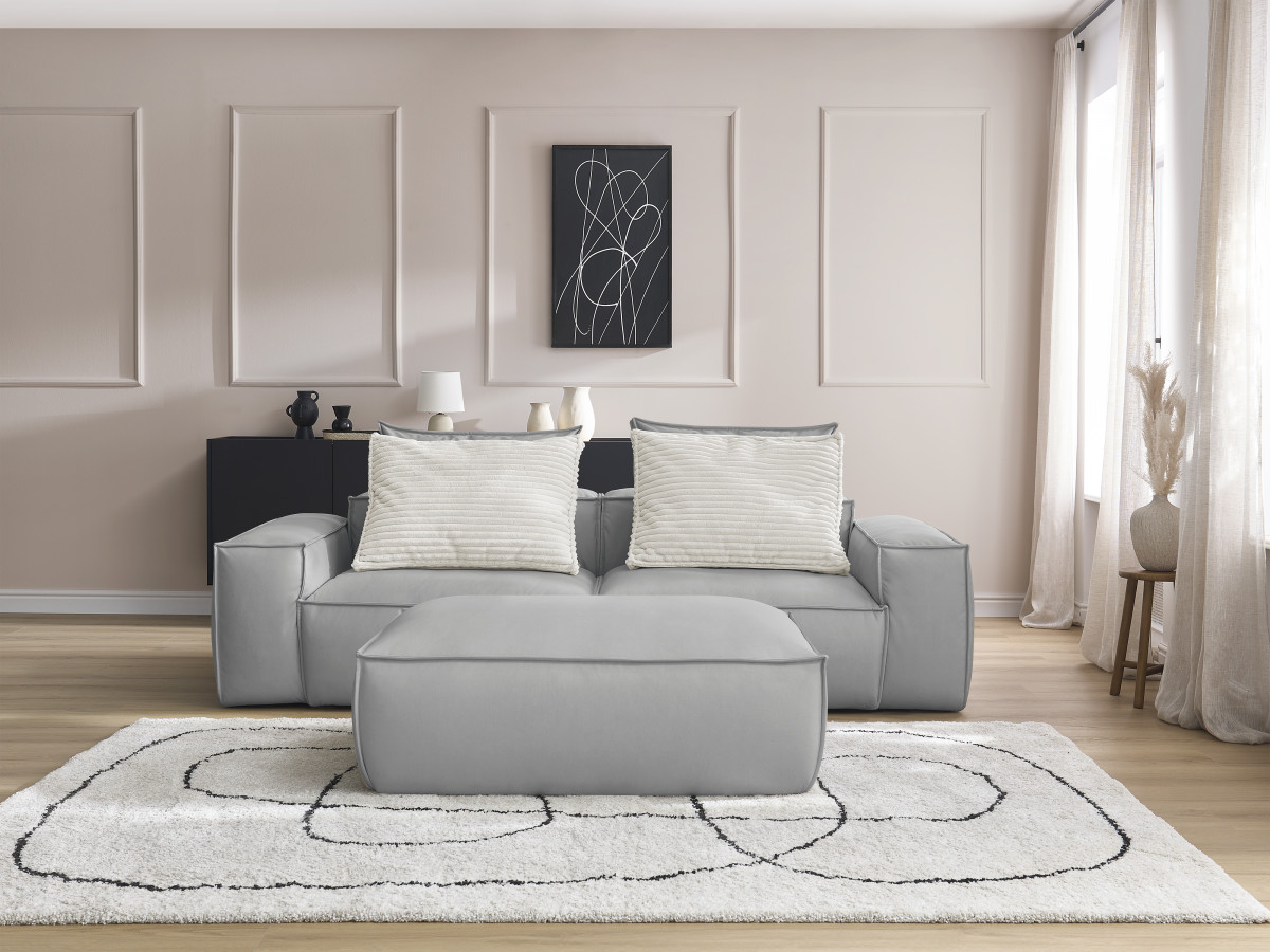 Canapé droit fixe 3 places ultra moelleux BOHEME cuir végan avec pouf