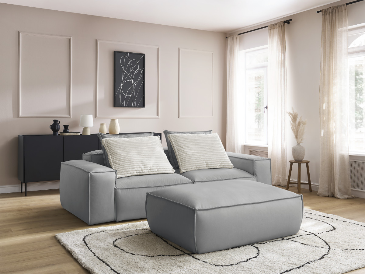 Canapé droit fixe 3 places ultra moelleux BOHEME cuir végan avec pouf