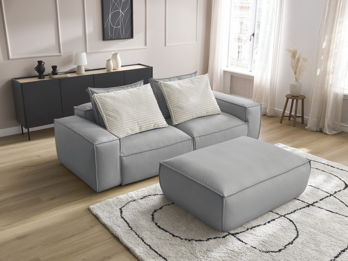 Canapé droit fixe 3 places ultra moelleux BOHEME cuir végan avec pouf
