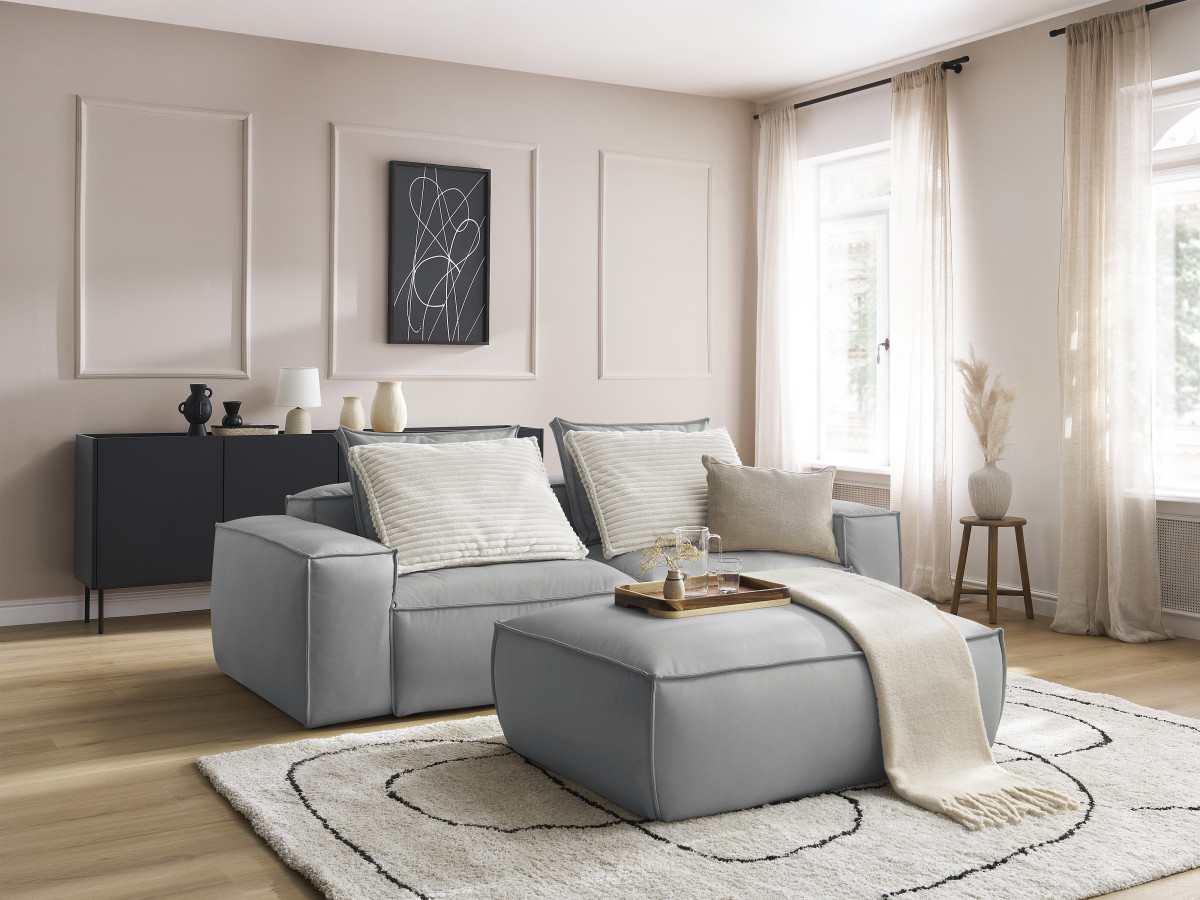 Canapé droit fixe 3 places ultra moelleux BOHEME cuir végan avec pouf