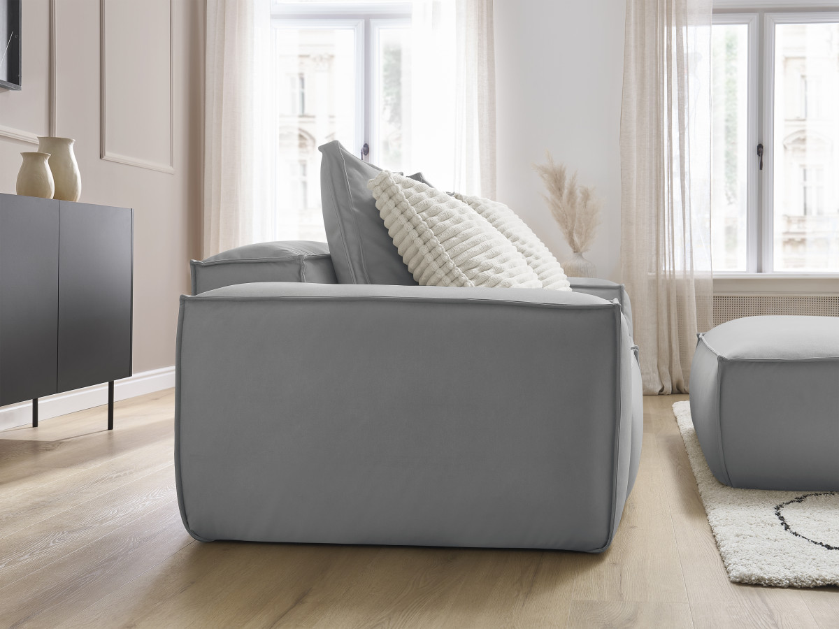 Canapé droit fixe 3 places ultra moelleux BOHEME cuir végan avec pouf
