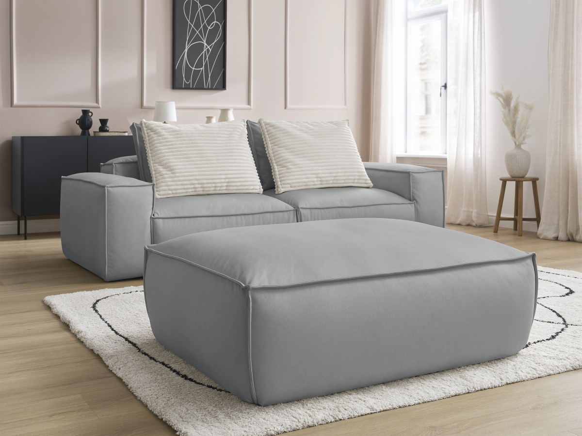 Canapé droit fixe 3 places ultra moelleux BOHEME cuir végan avec pouf