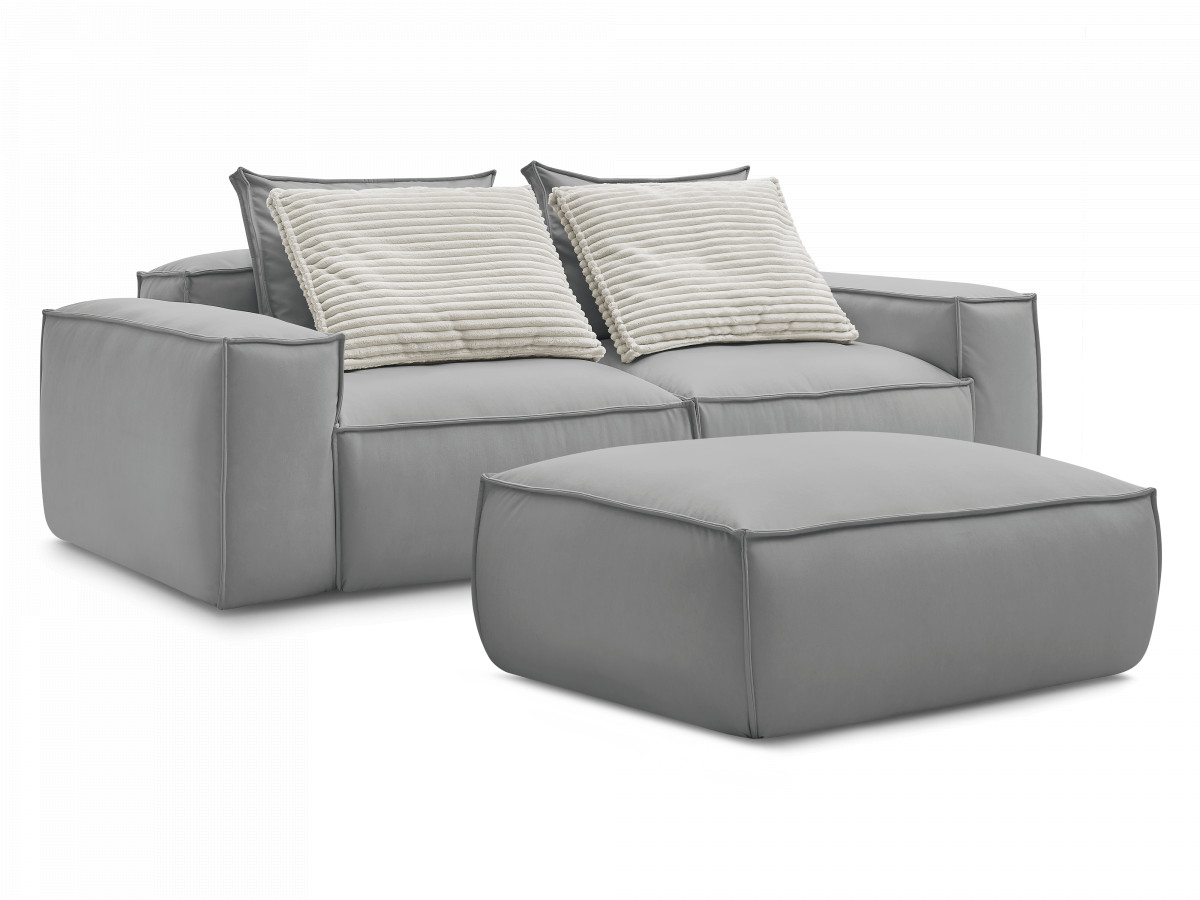 Canapé droit fixe 3 places ultra moelleux BOHEME cuir végan avec pouf