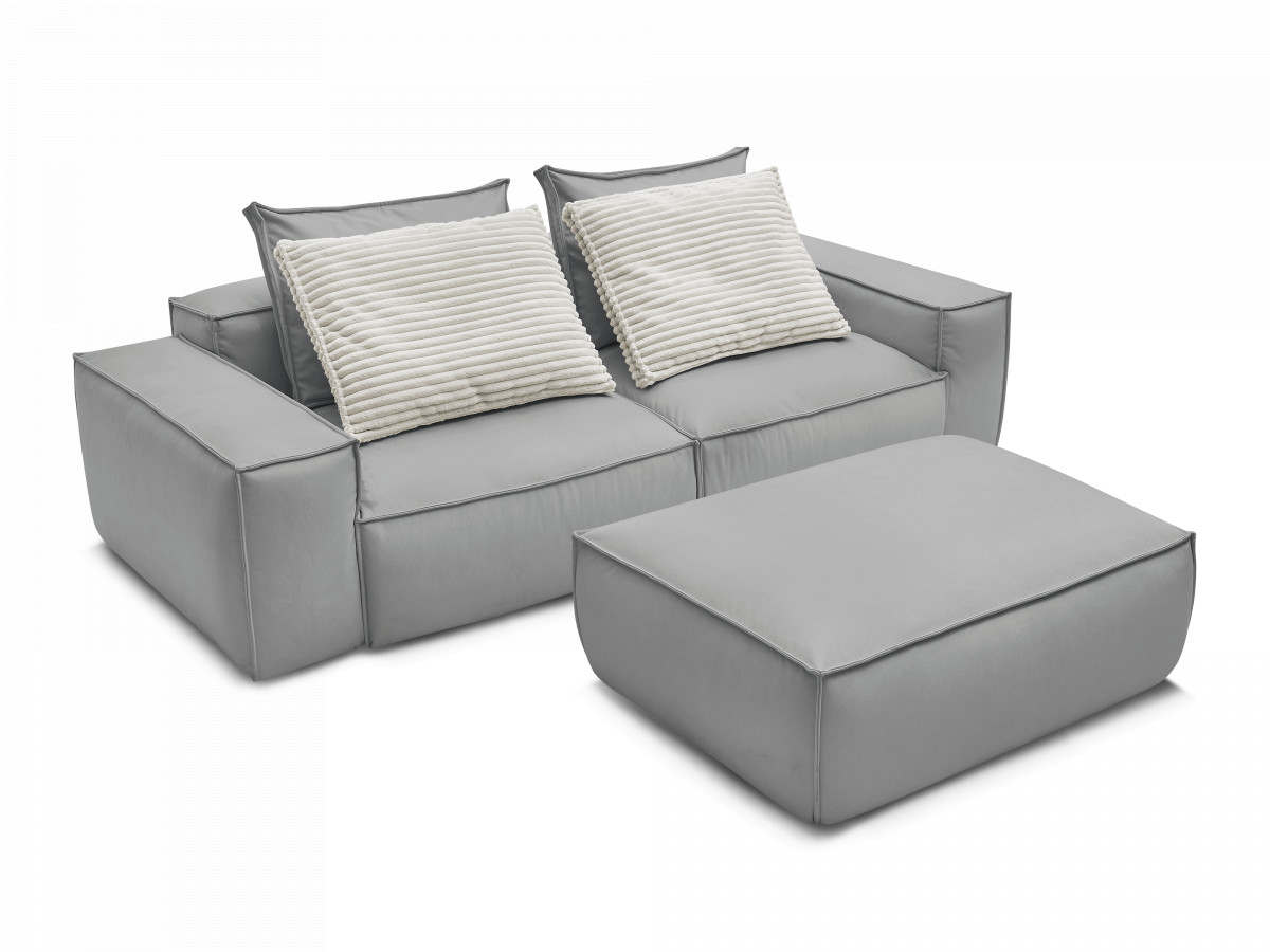 Canapé droit fixe 3 places ultra moelleux BOHEME cuir végan avec pouf