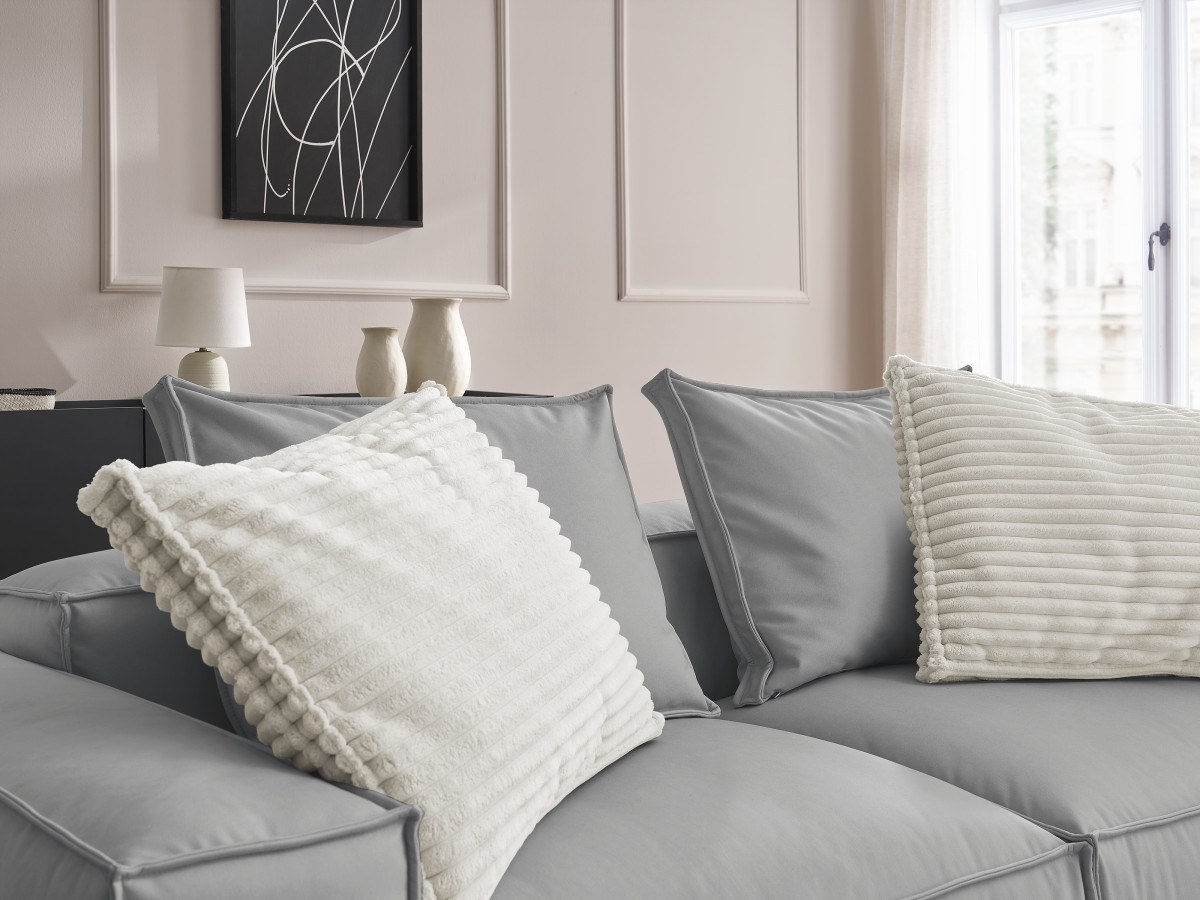 Canapé droit fixe 3 places ultra moelleux BOHEME cuir végan avec pouf
