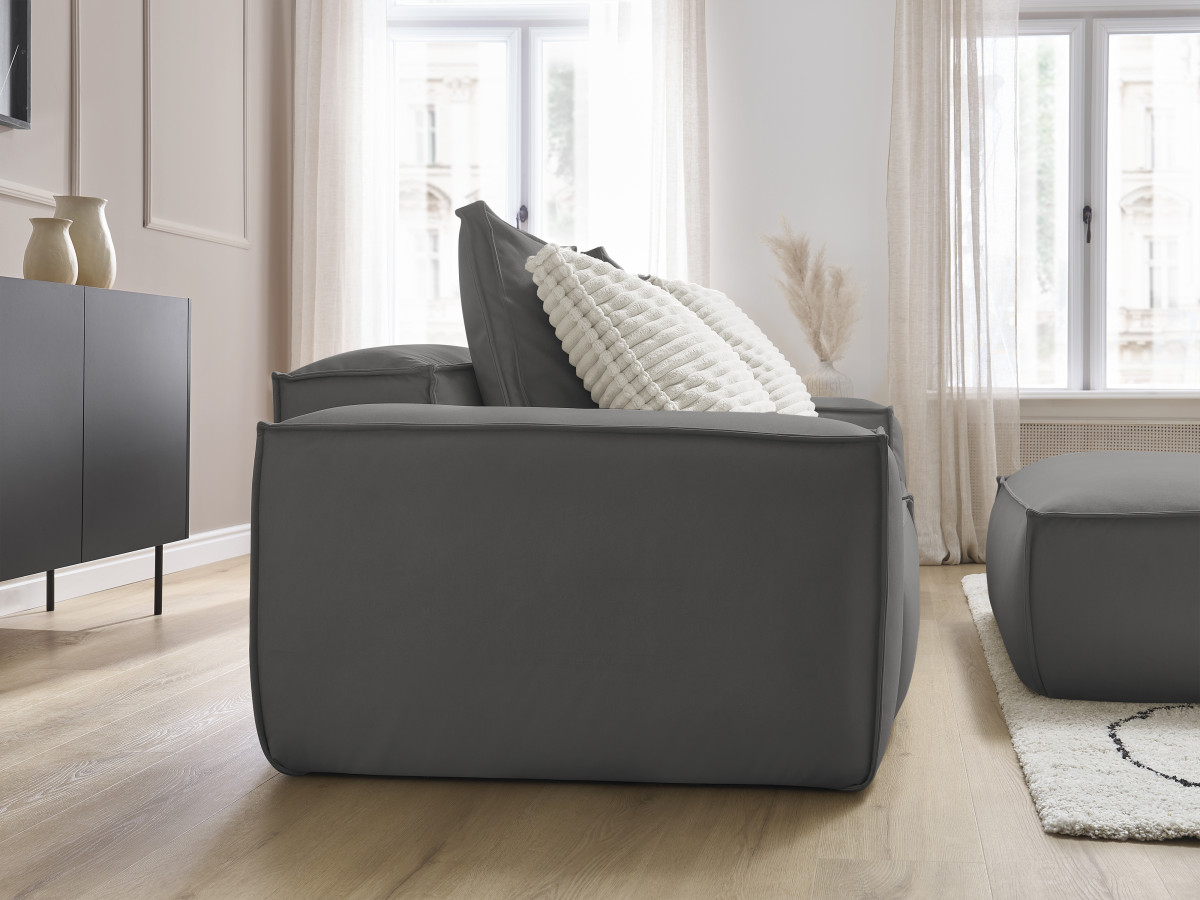 Canapé droit fixe 3 places ultra moelleux BOHEME cuir végan avec pouf