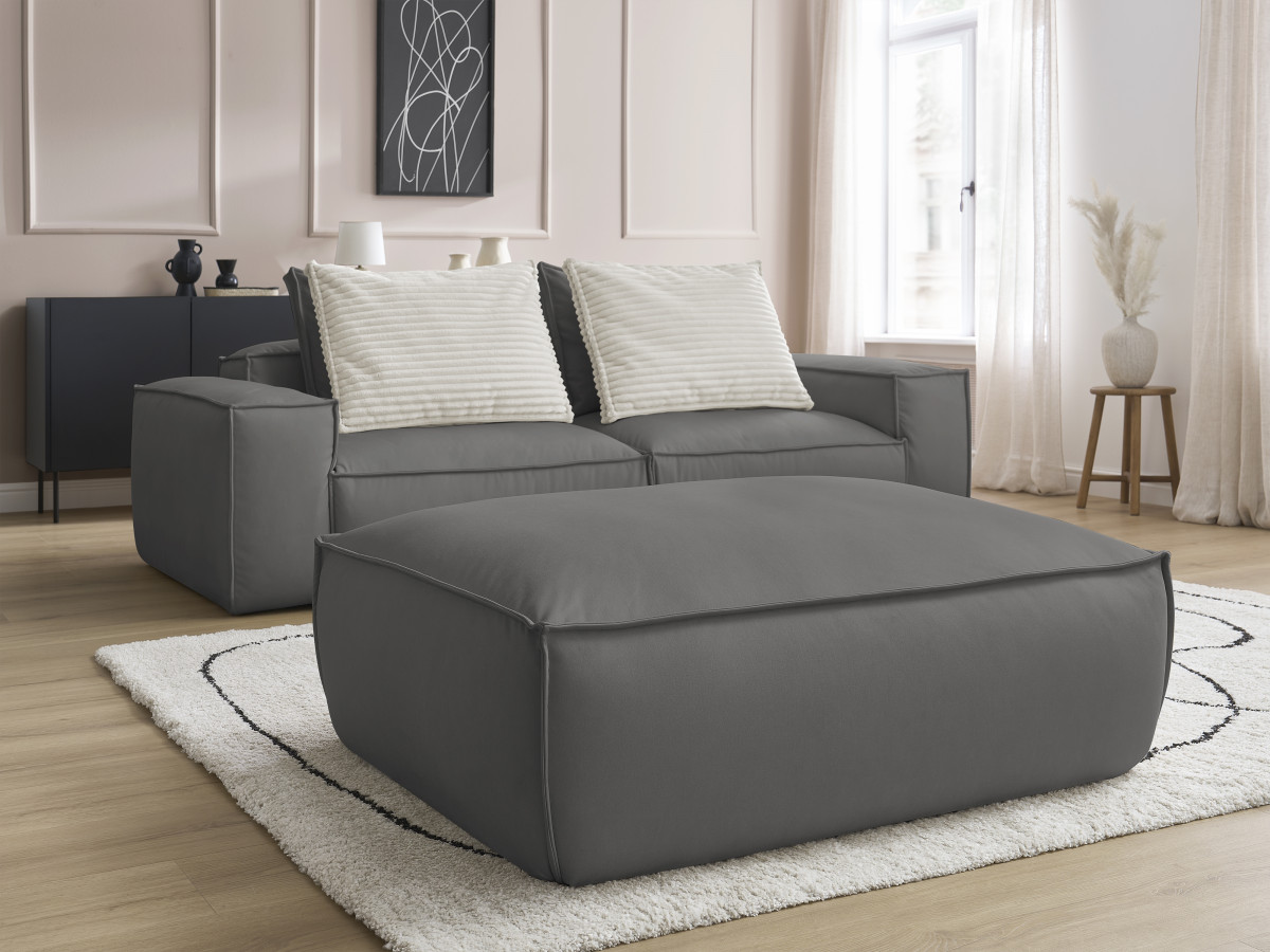 Canapé droit fixe 3 places ultra moelleux BOHEME cuir végan avec pouf