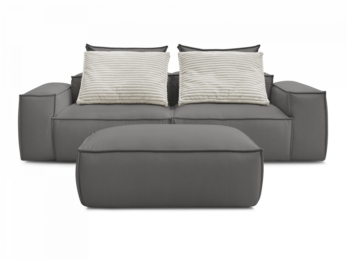 Canapé droit fixe 3 places ultra moelleux BOHEME cuir végan avec pouf