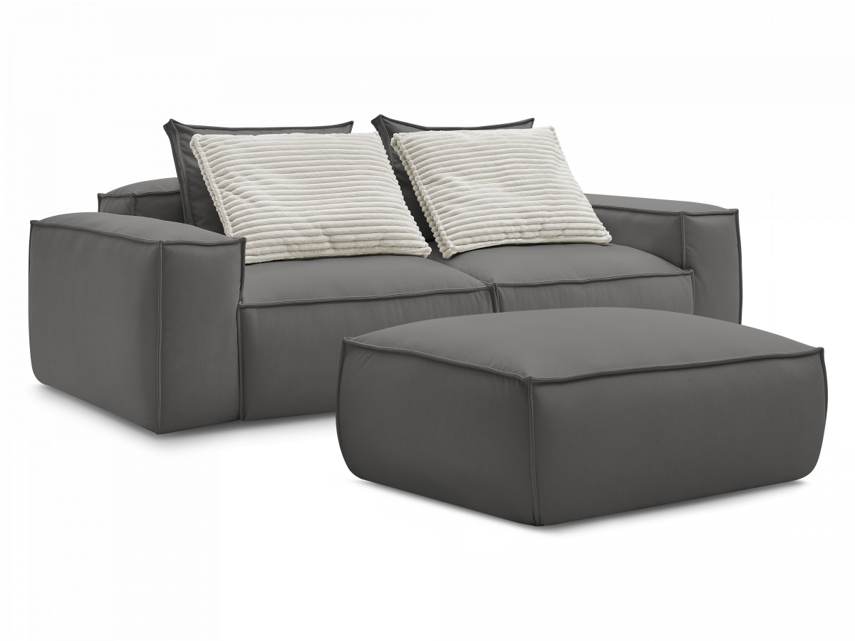Canapé droit fixe 3 places ultra moelleux BOHEME cuir végan avec pouf