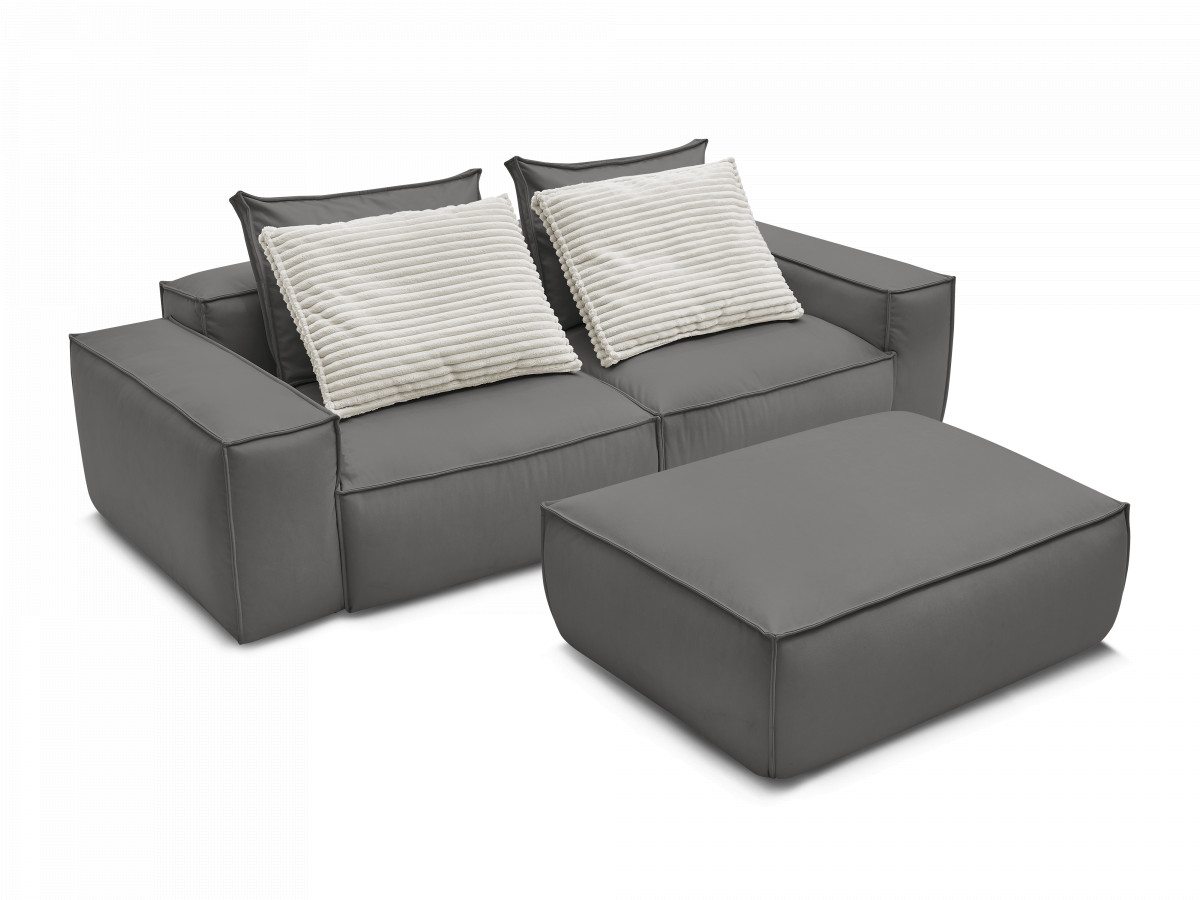 Canapé droit fixe 3 places ultra moelleux BOHEME cuir végan avec pouf