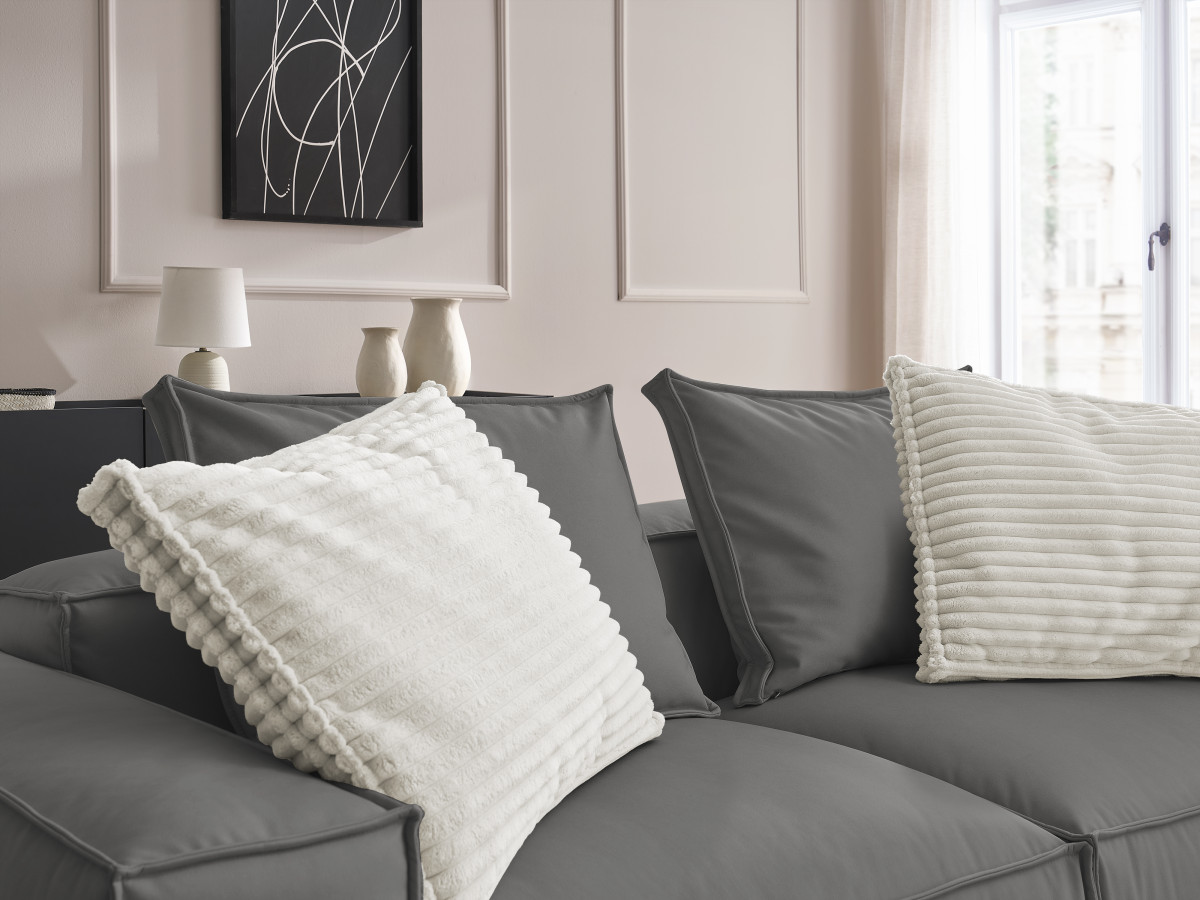 Canapé droit fixe 3 places ultra moelleux BOHEME cuir végan avec pouf