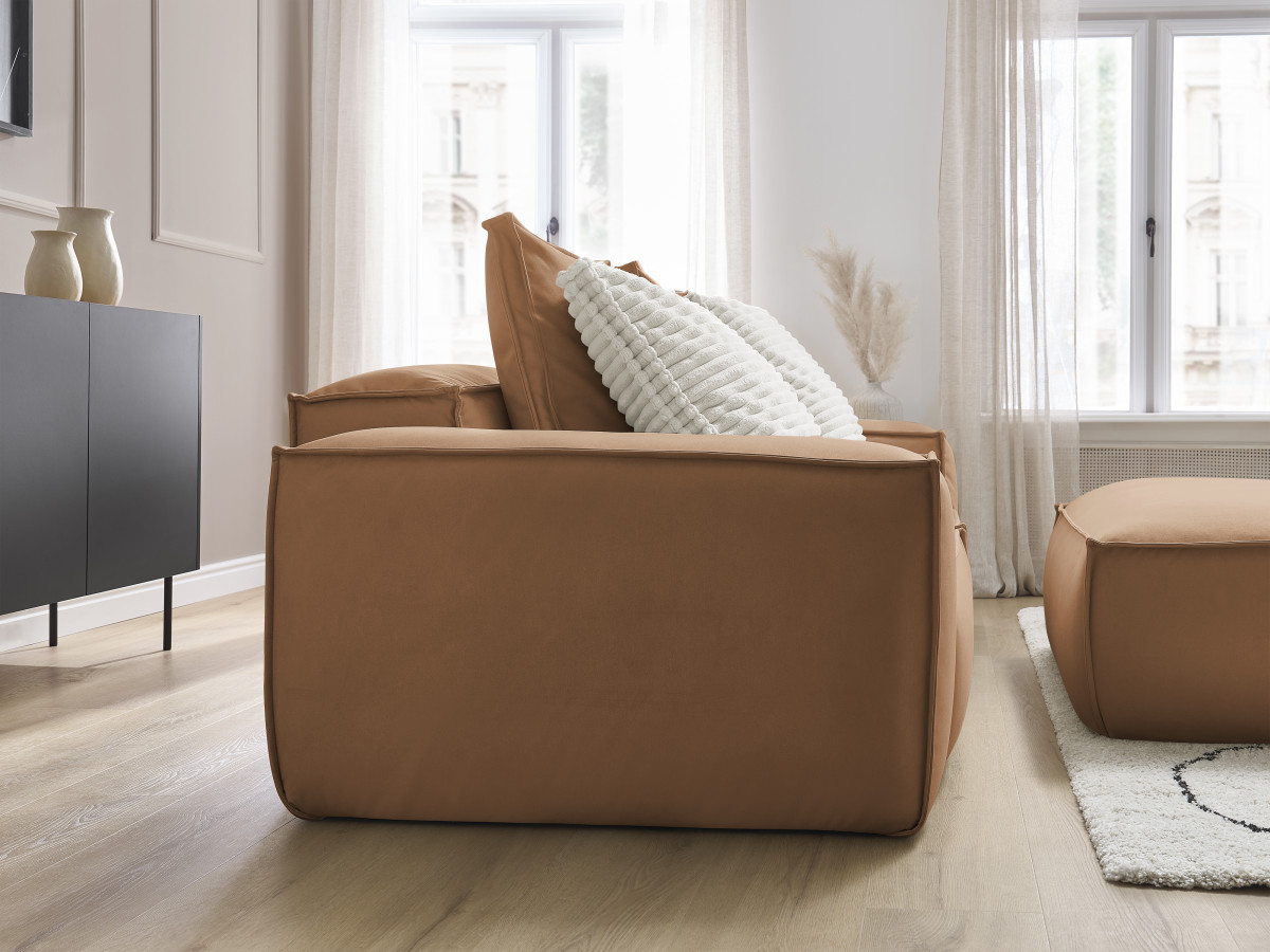 Canapé droit fixe 3 places ultra moelleux BOHEME cuir végan avec pouf