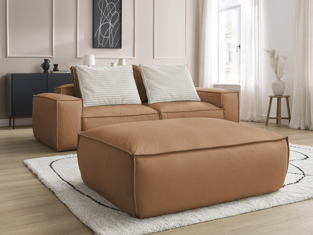 Canapé droit fixe 3 places ultra moelleux BOHEME cuir végan avec pouf