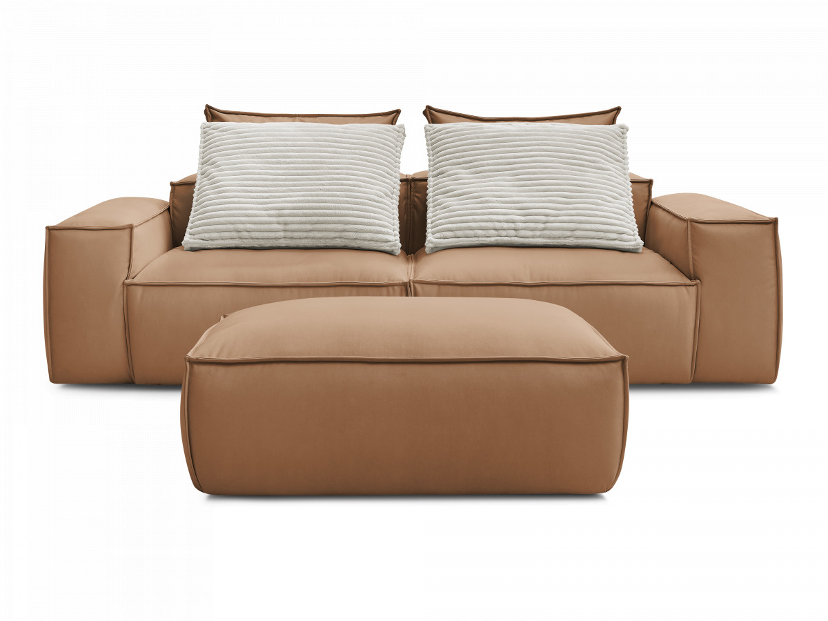 Canapé droit fixe 3 places ultra moelleux BOHEME cuir végan avec pouf