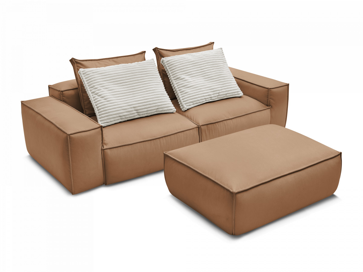 Canapé droit fixe 3 places ultra moelleux BOHEME cuir végan avec pouf