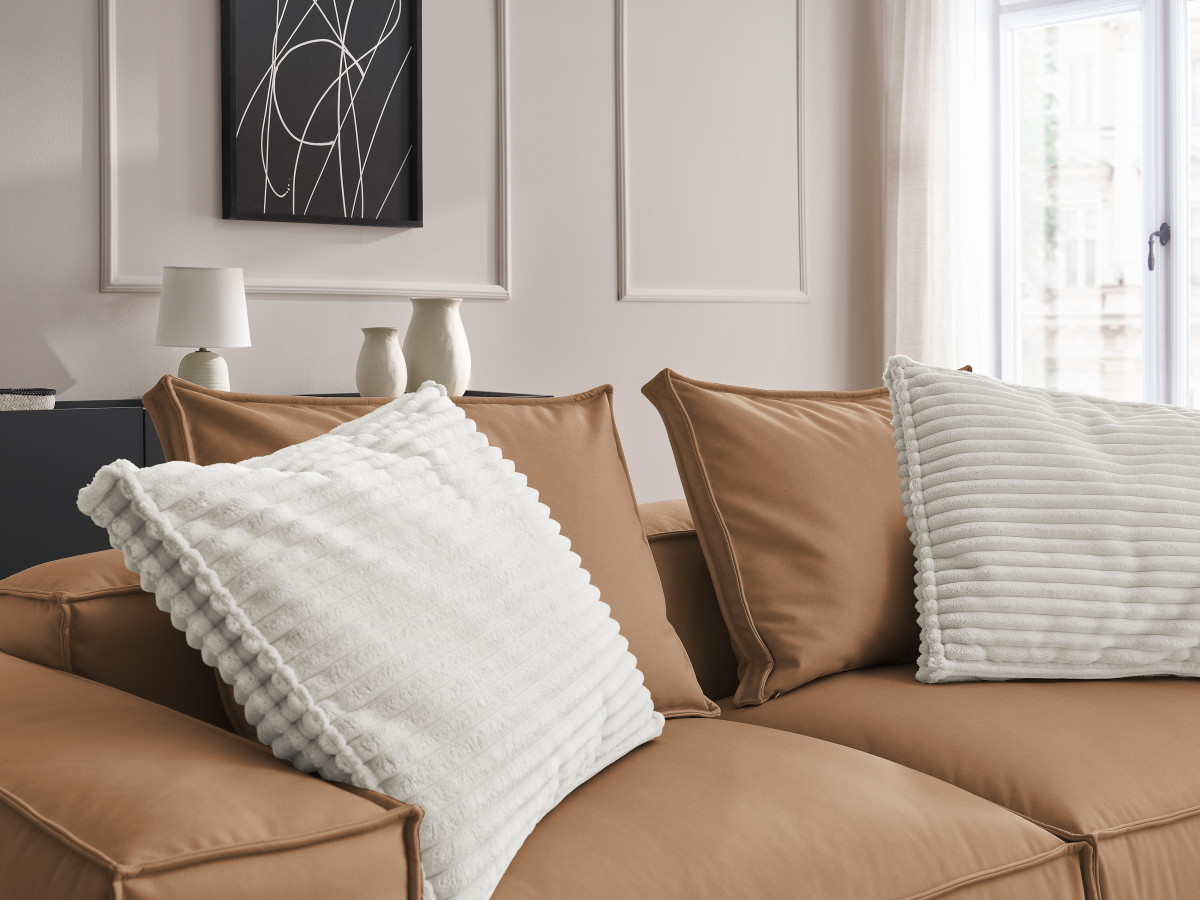 Canapé droit fixe 3 places ultra moelleux BOHEME cuir végan avec pouf