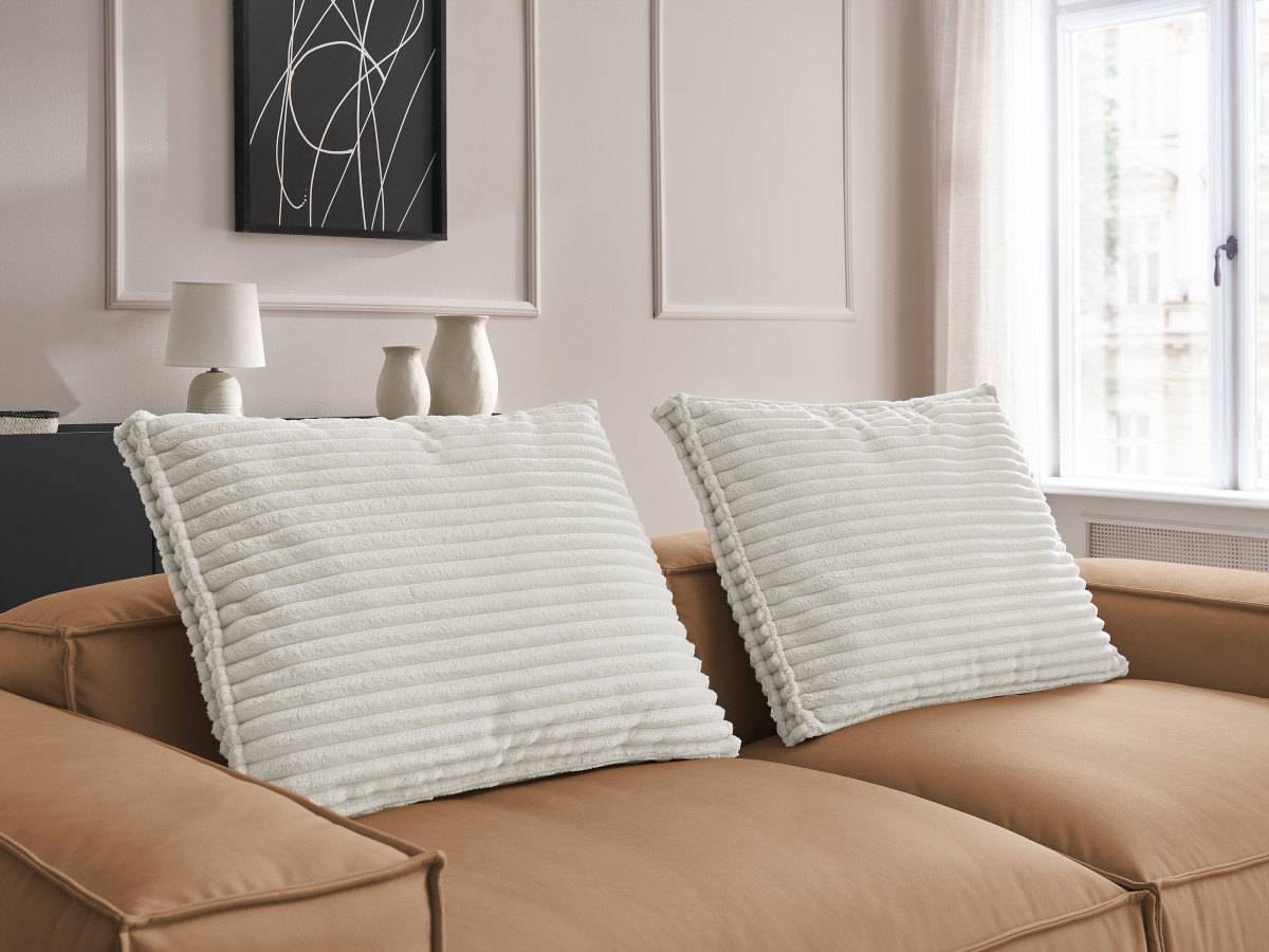 Canapé droit fixe 3 places ultra moelleux BOHEME cuir végan avec pouf
