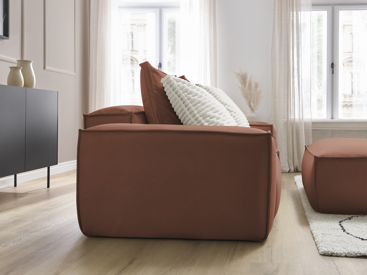 Canapé droit fixe 3 places ultra moelleux BOHEME cuir végan avec pouf