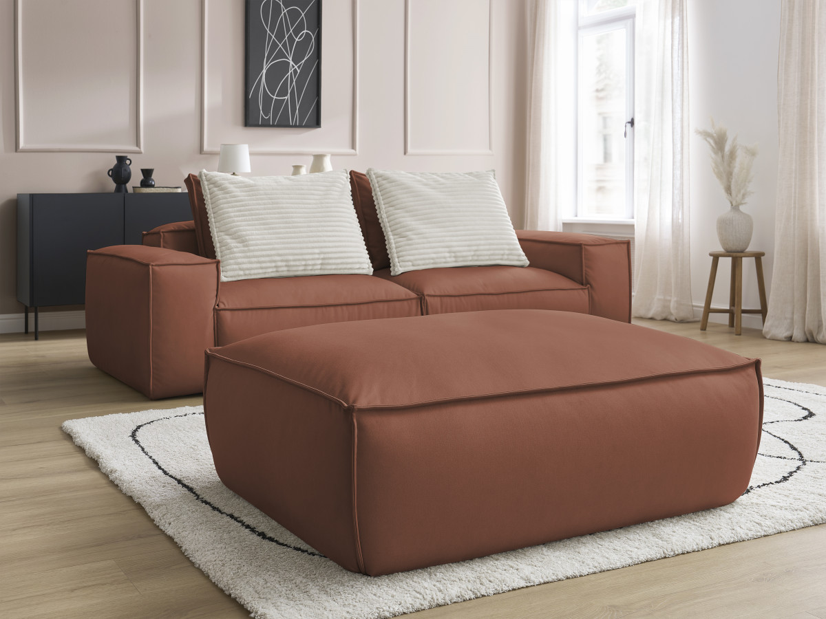 Canapé droit fixe 3 places ultra moelleux BOHEME cuir végan avec pouf