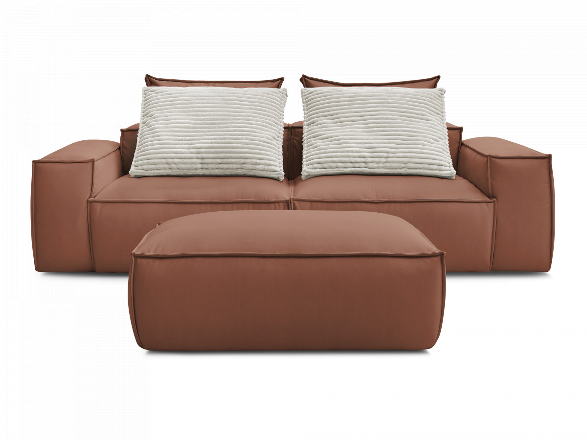 Canapé droit fixe 3 places ultra moelleux BOHEME cuir végan avec pouf