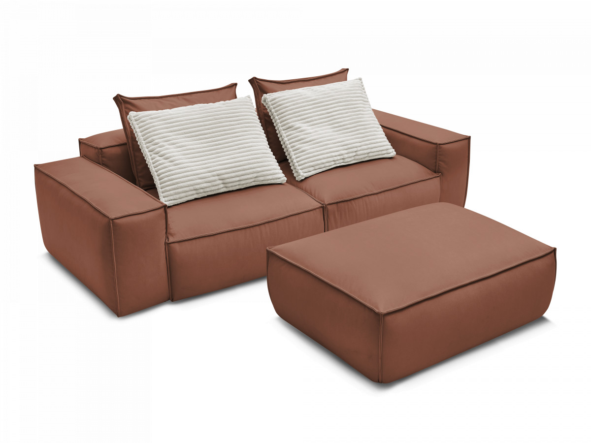 Canapé droit fixe 3 places ultra moelleux BOHEME cuir végan avec pouf