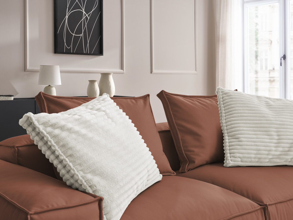 Canapé droit fixe 3 places ultra moelleux BOHEME cuir végan avec pouf