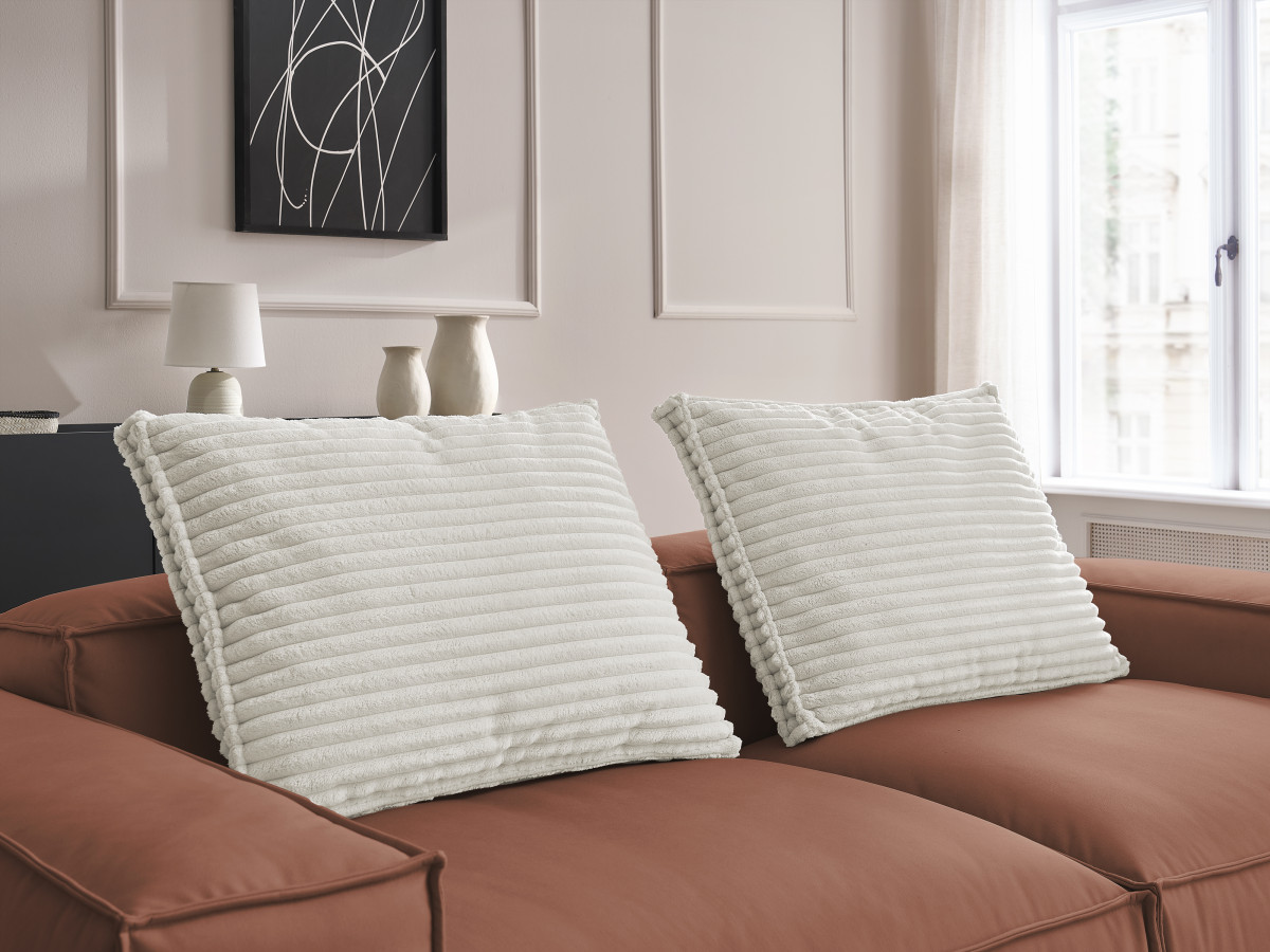 Canapé droit fixe 3 places ultra moelleux BOHEME cuir végan avec pouf
