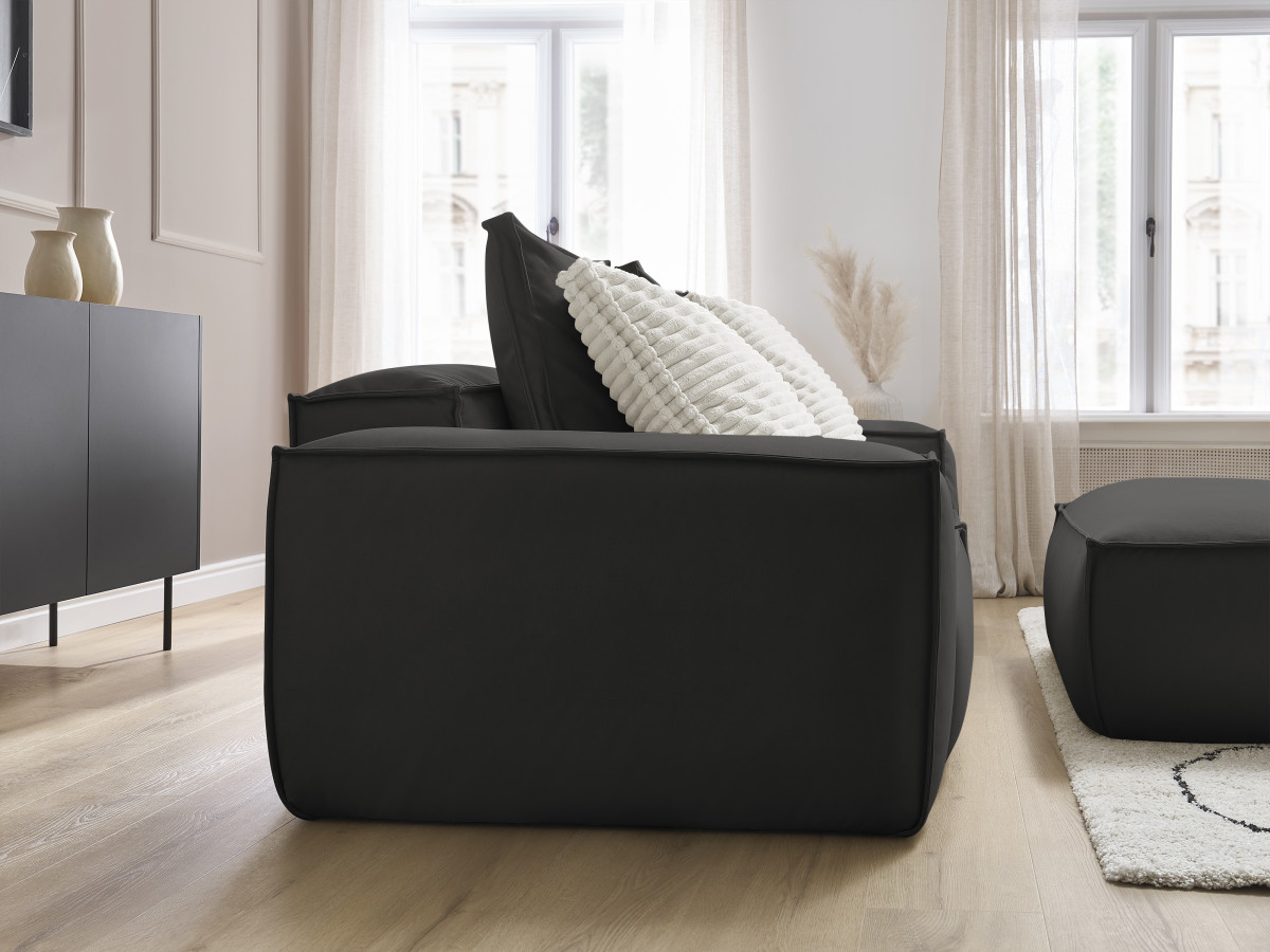Canapé droit fixe 3 places ultra moelleux BOHEME cuir végan avec pouf