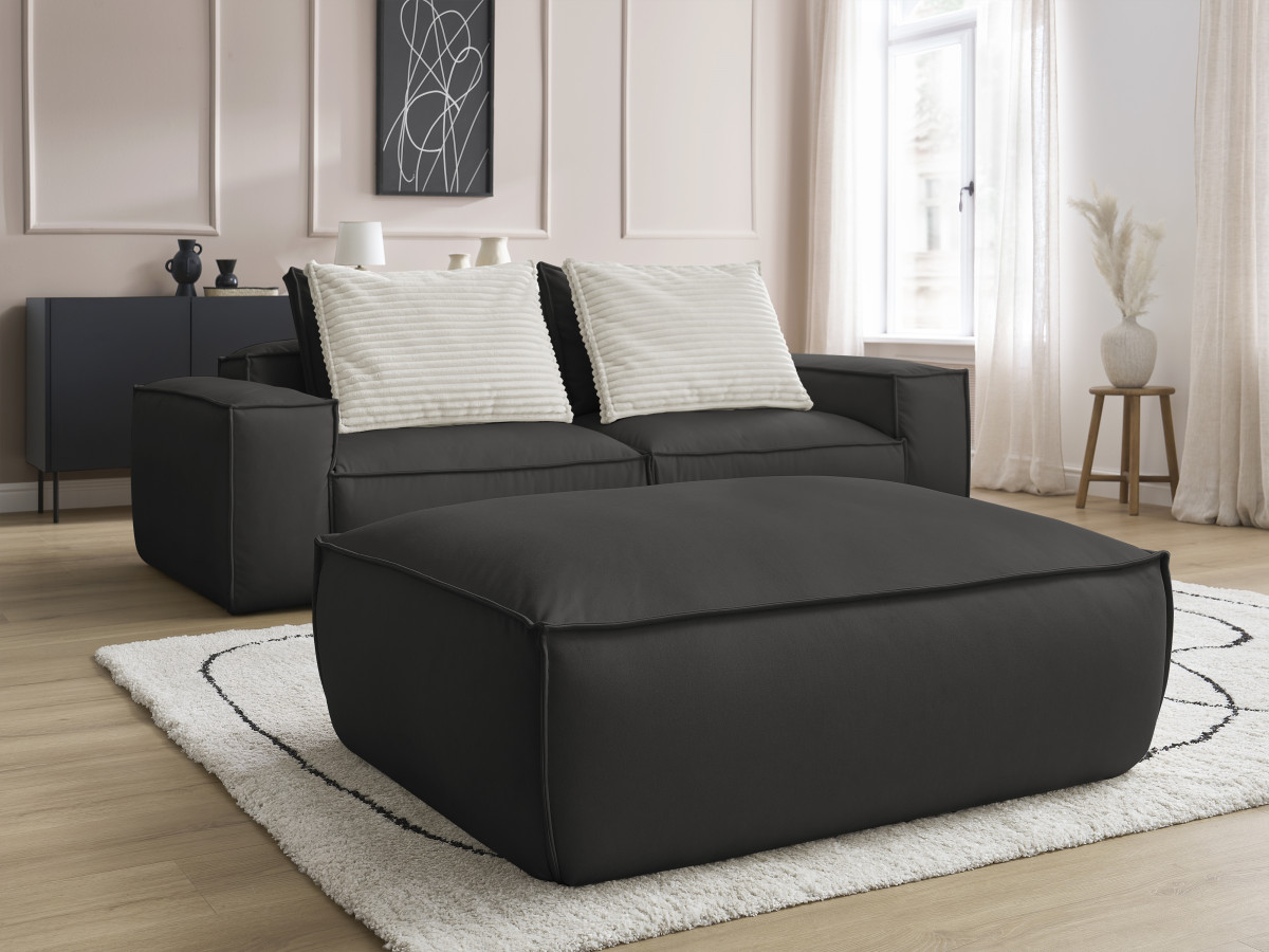 Canapé droit fixe 3 places ultra moelleux BOHEME cuir végan avec pouf